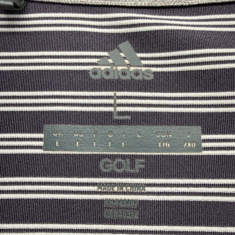 Adidas Golf Mens Large Polo Shirt Grey White Striped Innisbrook Short Sleeve L